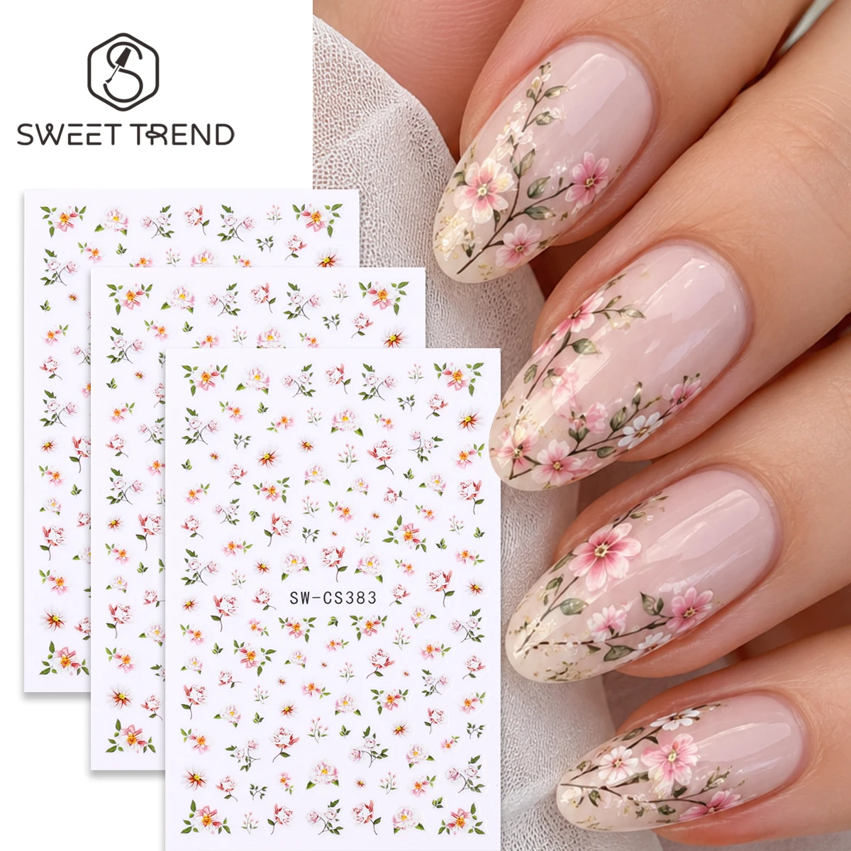 Nail Art Simple Elegant - 3pcs Kawaii Floral Nail Art Stickers