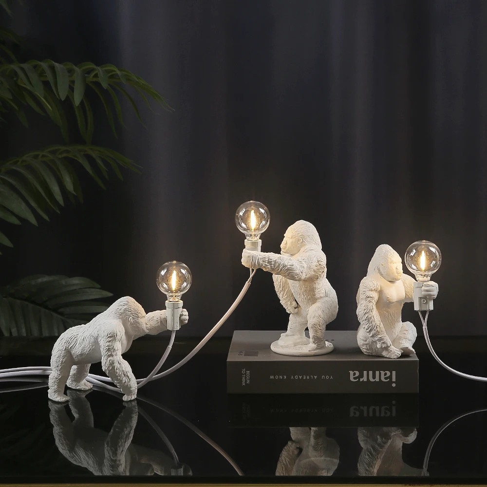 Animal Table Lamp King Kong Gorilla Light Indoor Resin Decoration Small Night Lights Creative Crafts Gorilla Table Decor Lamp