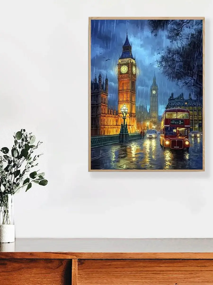 1 Stück 30x40 cm/11,8*15,74 Zoll Regen-Nacht, Uhrenturm Gestempeltes Kreuzstich-Set DIY-Kit 11CT/14CT Joy Sunday als Geschenk – Detail 1