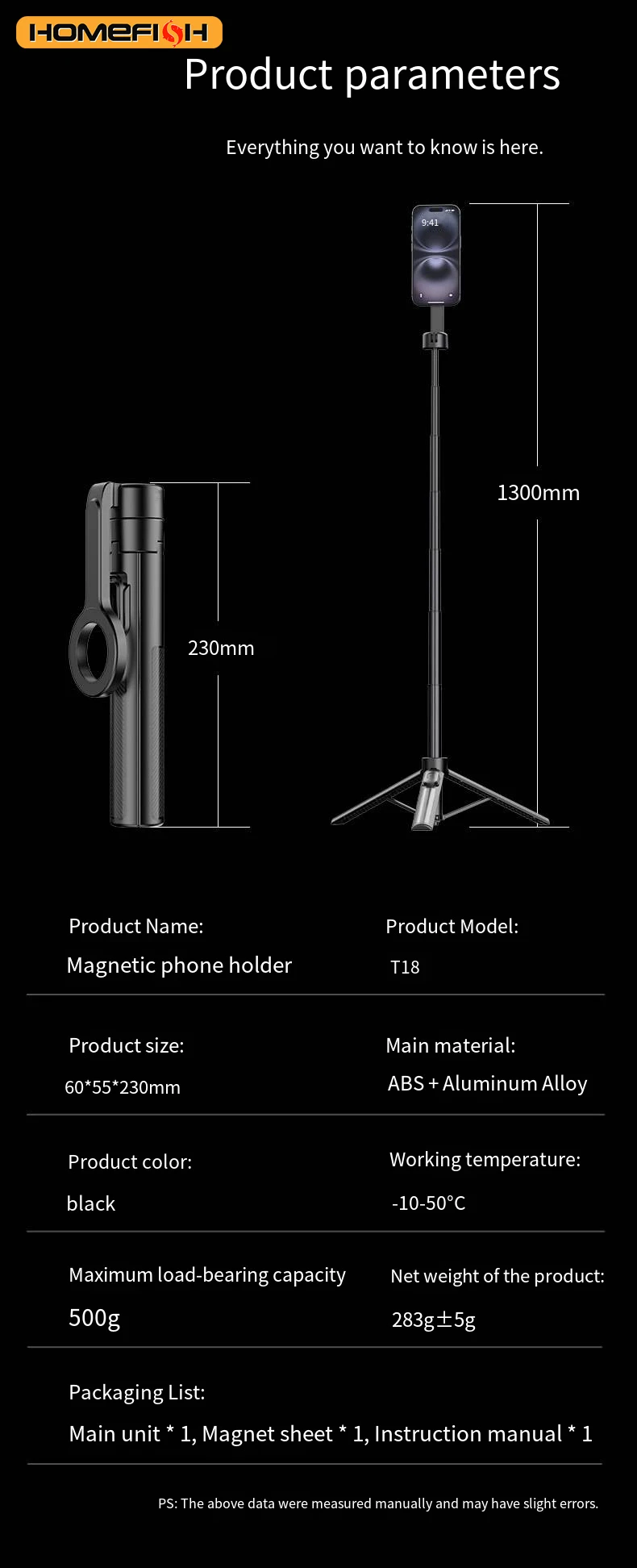 T18 Magnetisches Handy-Stativ, kabelloser Handyhalter, Selfie-Stick, Tischstativ – Detail 7