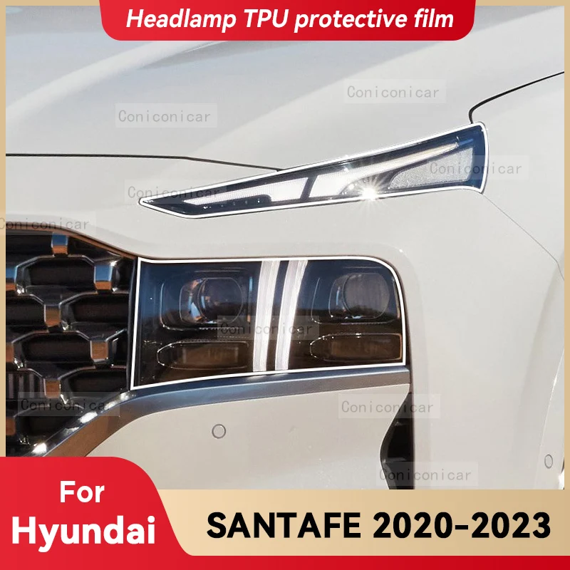

For HYUNDAI SANTAFE 2020-2023 Car Headlight Transparent TPU Protective Cover Film Front Light Tint Change Color Sticker