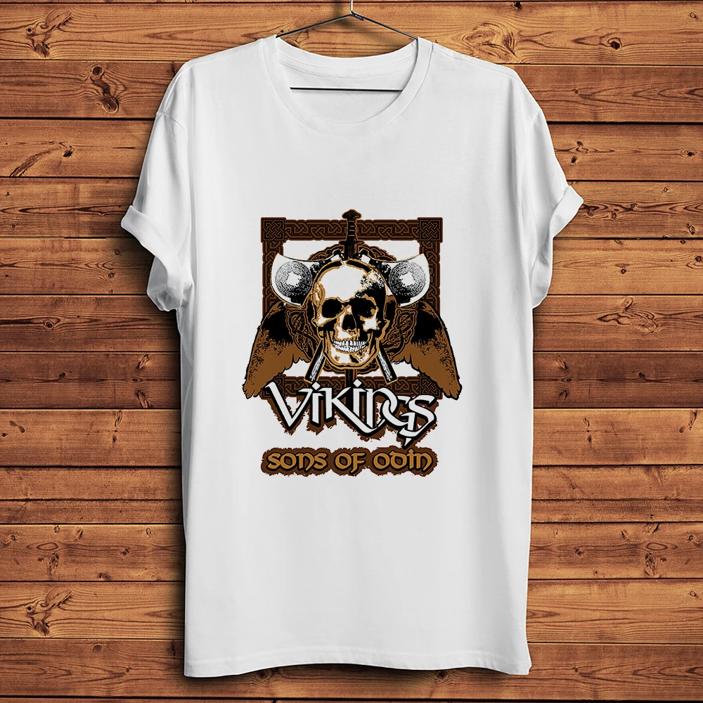 Sons of Odin Vikings Crânio Engraçado Camiseta Homens Homme Verão Branco Casual Legal Camiseta de Manga Curta, Camiseta Unissex Impressão Respirável
