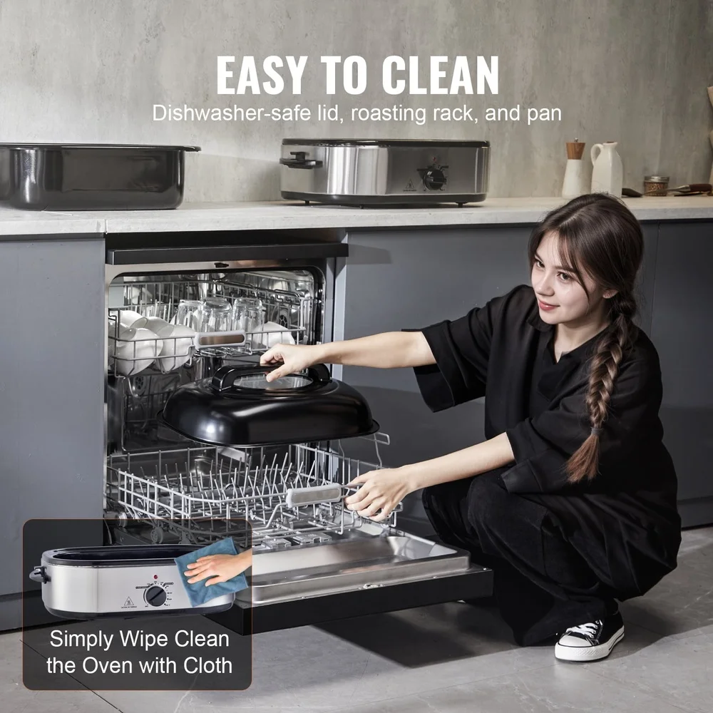 فرن شواء كهربائي 18QT غطاء ذاتي التغطية 1450 وات من الزجاج المقسى تذويب دافئ تحميص الخبز الطبخ البطيء متعدد الوظائف