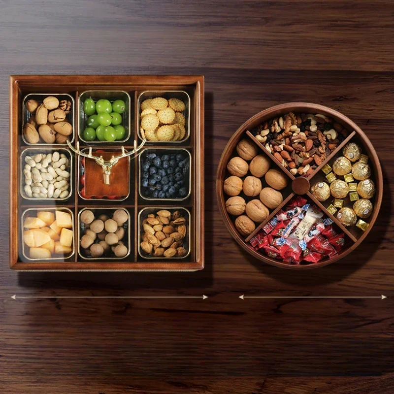 Chinese solid wood dried fruit storage box, living room, coffee table, fruit plate, snacks, candy