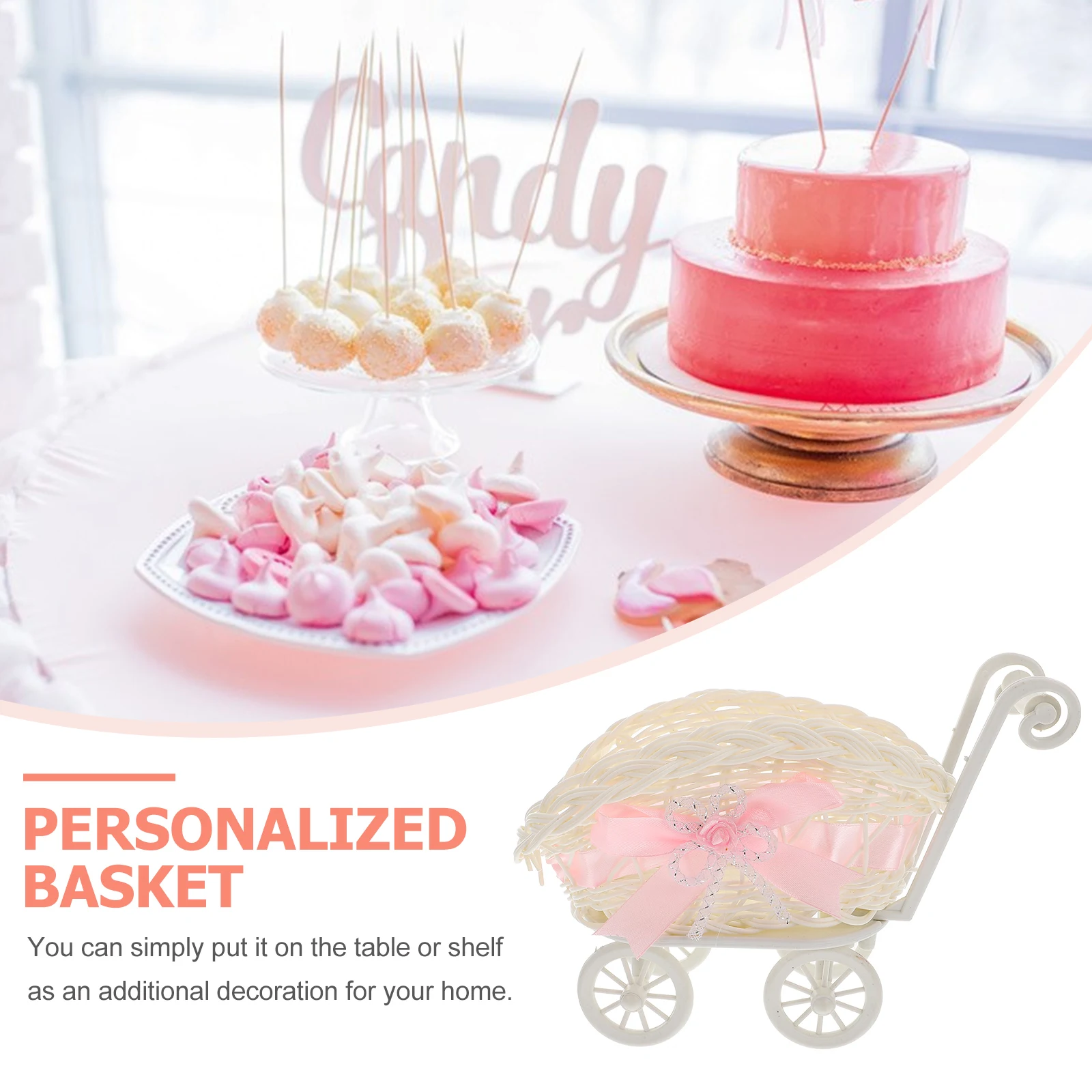 

Imitation Rattan Baby Stroller Storage Baskets Decorative Woven Small Candy Gift Party Favors Basket Baby Shower Photography