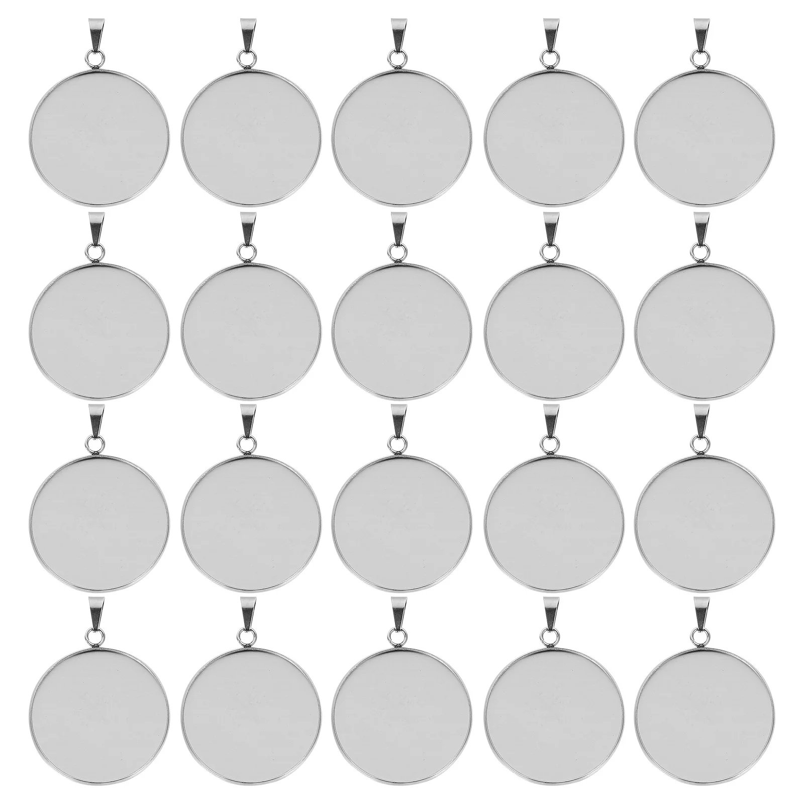 

20Pcs Stainless Steel Pendant Trays Round Jewelry Bases DIY Covers Kit Silver 25Mm for Necklace Bracelet Earrings Crafts