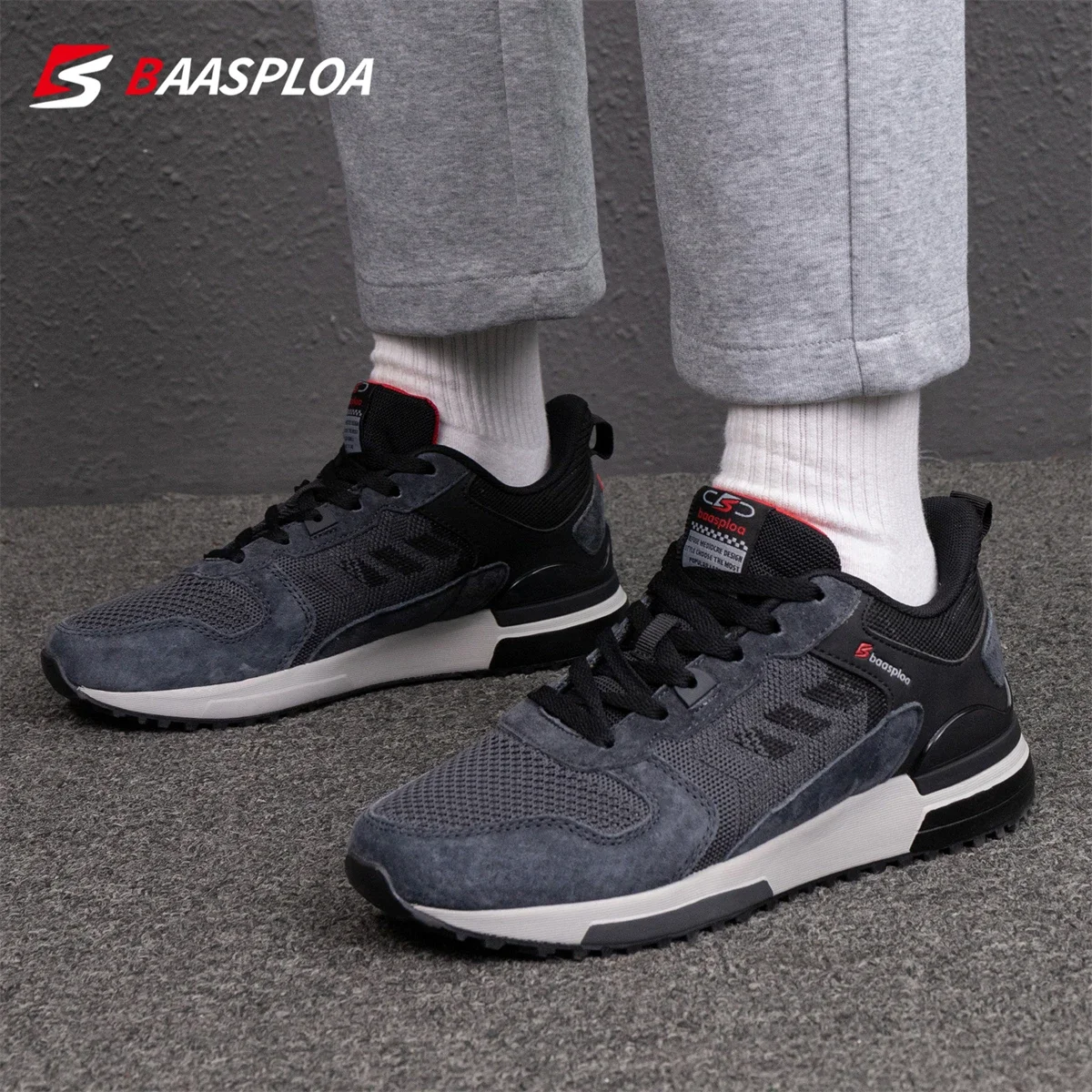 Baasploa novos homens sapatos de caminhada ao ar livre casual antiderrapante resistente ao desgaste tênis masculino moda respirável rendas sapatos esportivos