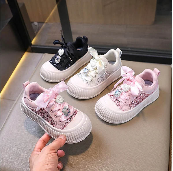 Children's Shoe for Girl Sequins Elegant Princess Causal Shoes Spring Autumn Fashion Kids Walking Sneakers Soft Bottom Versatile