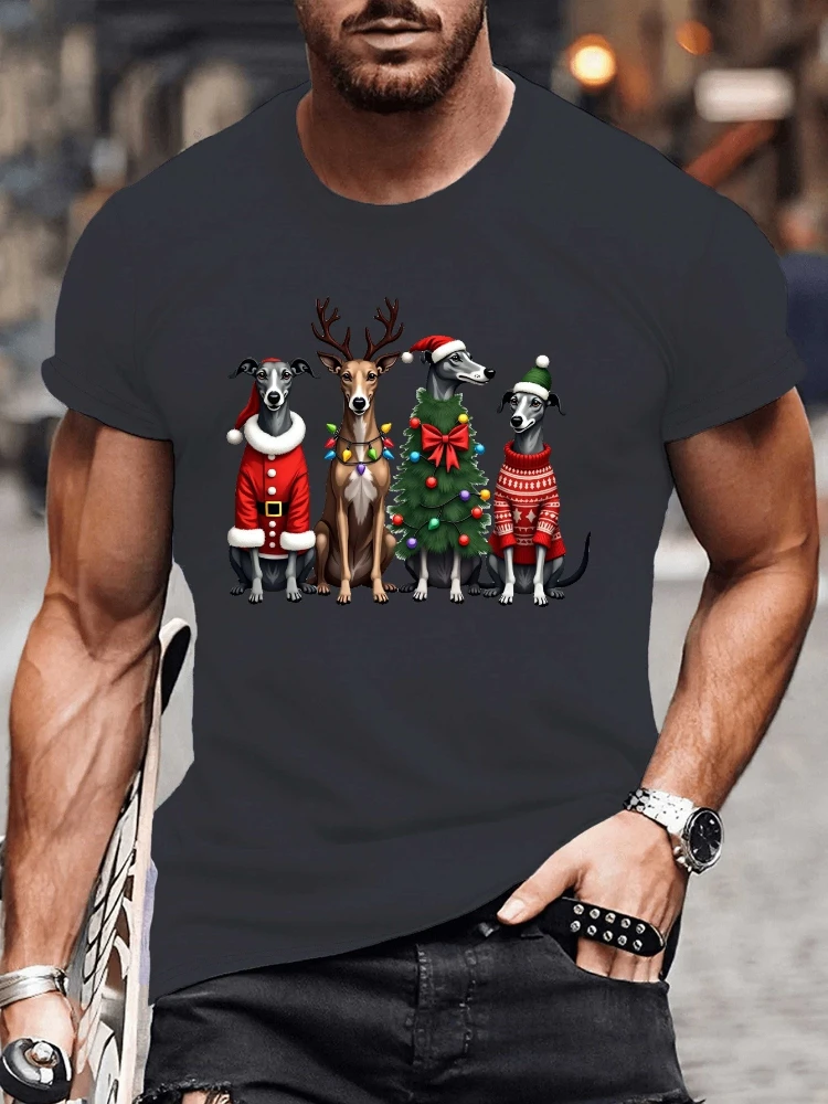 Christmas Greyhound Dog with Greyhound Breed Design-100% cotton summer casual O-neck short sleeve printed men's T-shirt.