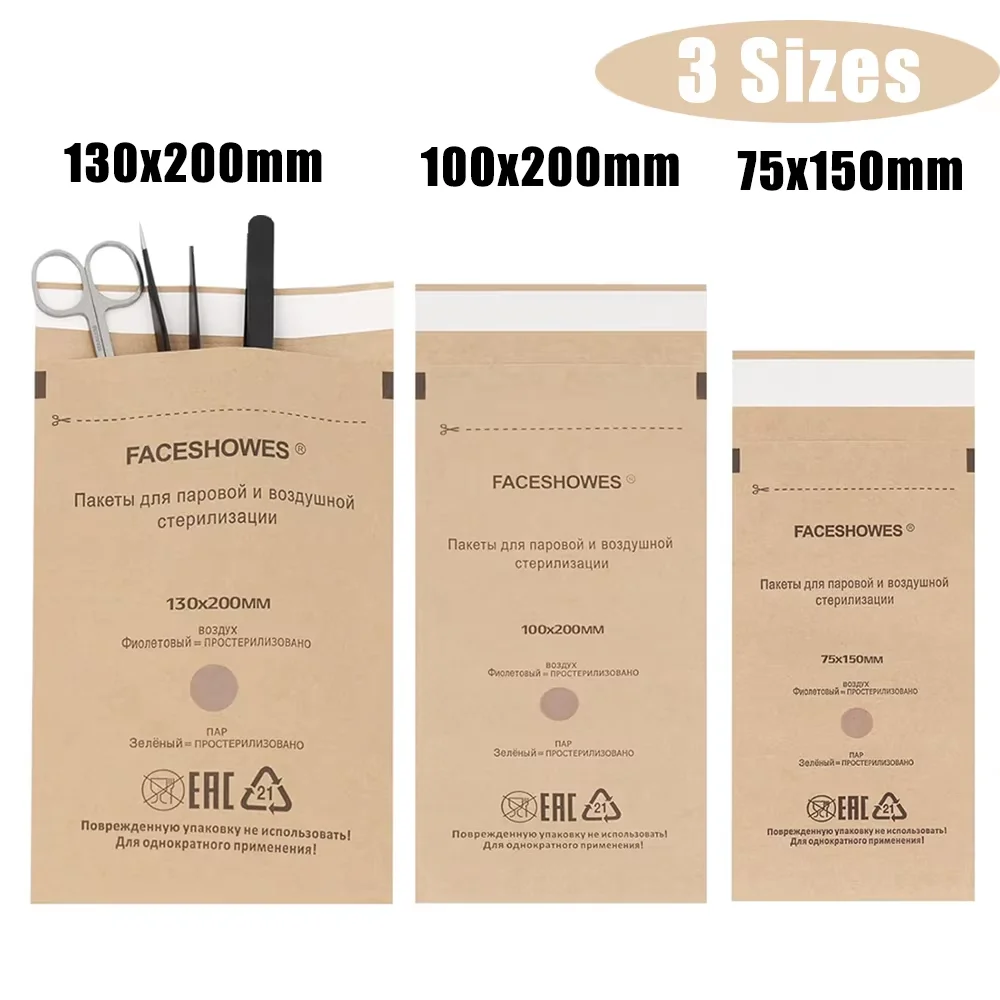 20/100Pcs Disposable Sterilization Pouches Kraft Paper Self Sealing Disinfection Bags For Dentist Nail Art Tattoo Tools Cleaning