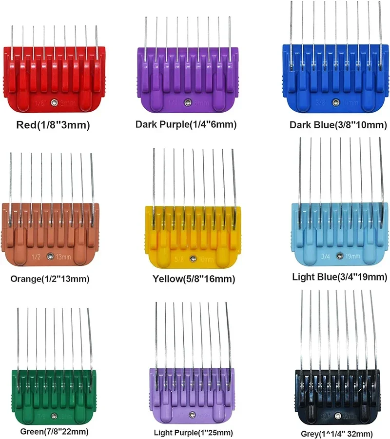 9 Color Animal Stainless Steel Guide Comb Set For Most Oster/Wahl/Andis Detachable Clippers (ONLY Snap on Size #10/15/30 blades）