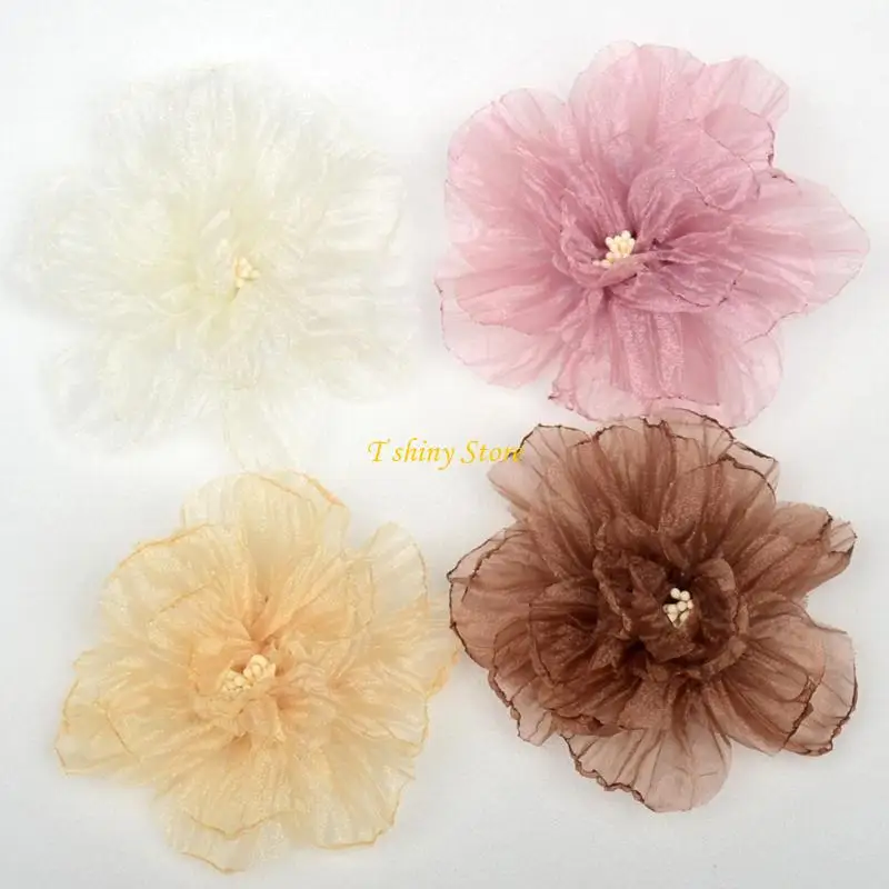 N58F Ruffle Lace Trim Flower Organza-Lace Burning Flower Ribbon Craft Sewing Handmade Gauze Flower Decoration DIY Art