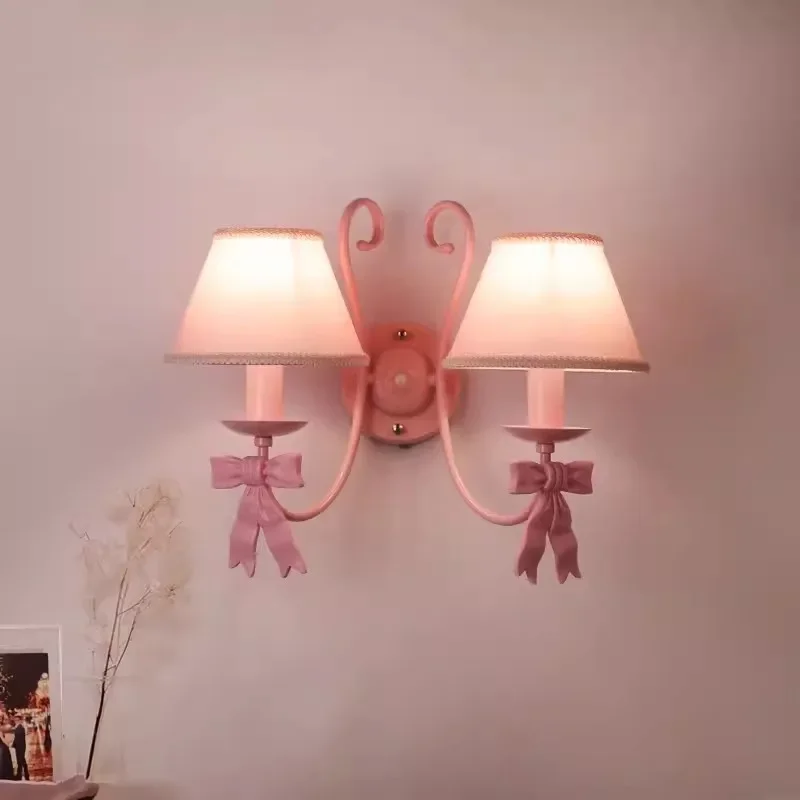 

European princess room wall lamp for girls, children's room, bedroom decoration with butterfly bow, warm bedside wall lamp