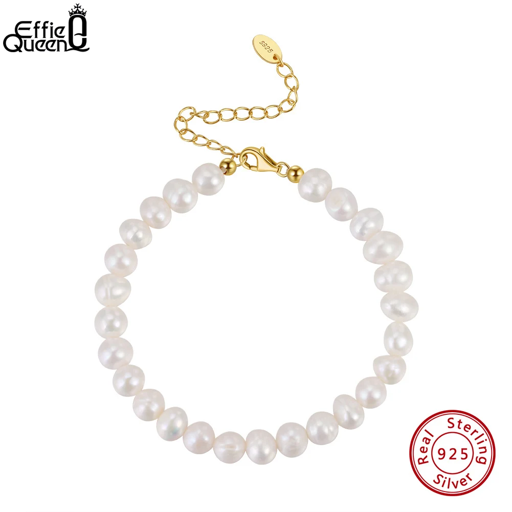 EFFIE QUEEN bracciale in argento Sterling 925 con perle d\'acqua dolce naturale bracciale a catena fatto a mano in oro 14 carati per donna e ragazza