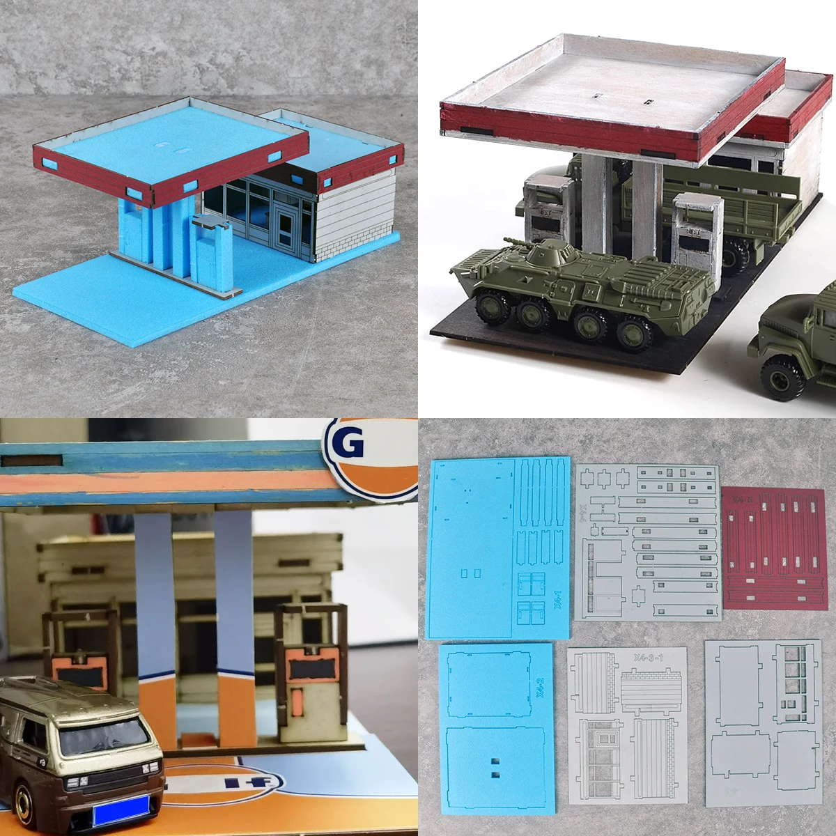 

Архитектурная модель-конструктор: АЗС (автозаправочная станция) с песочным столом, современная, масштабная модель автомобиля 1/64
