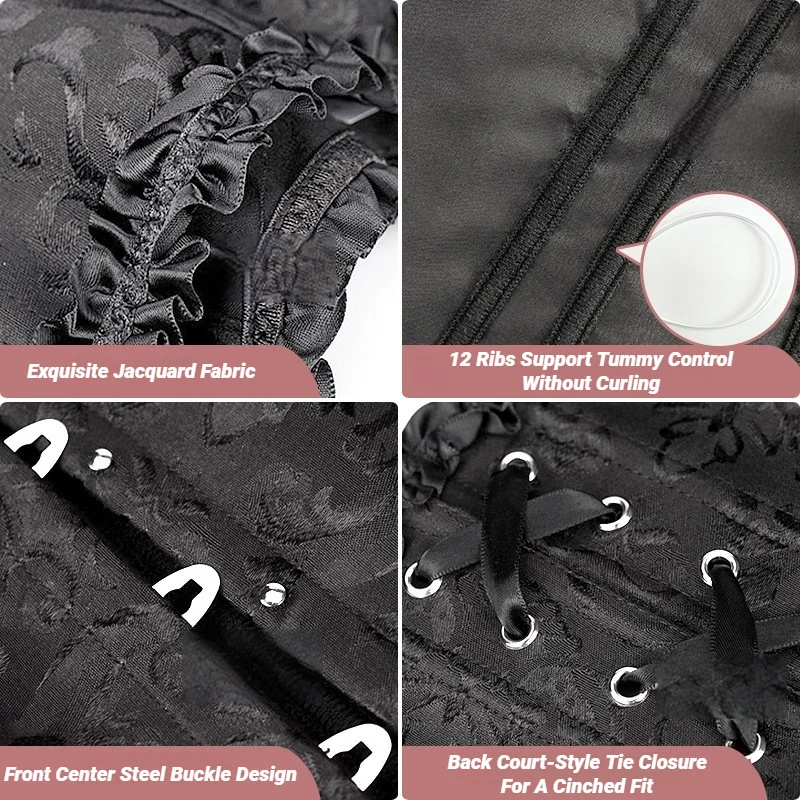 Women Lace Up Sexy Floral Boned Corset Overbust Body Shaper BustierLingerie Bodyshaper Top Corsets Top