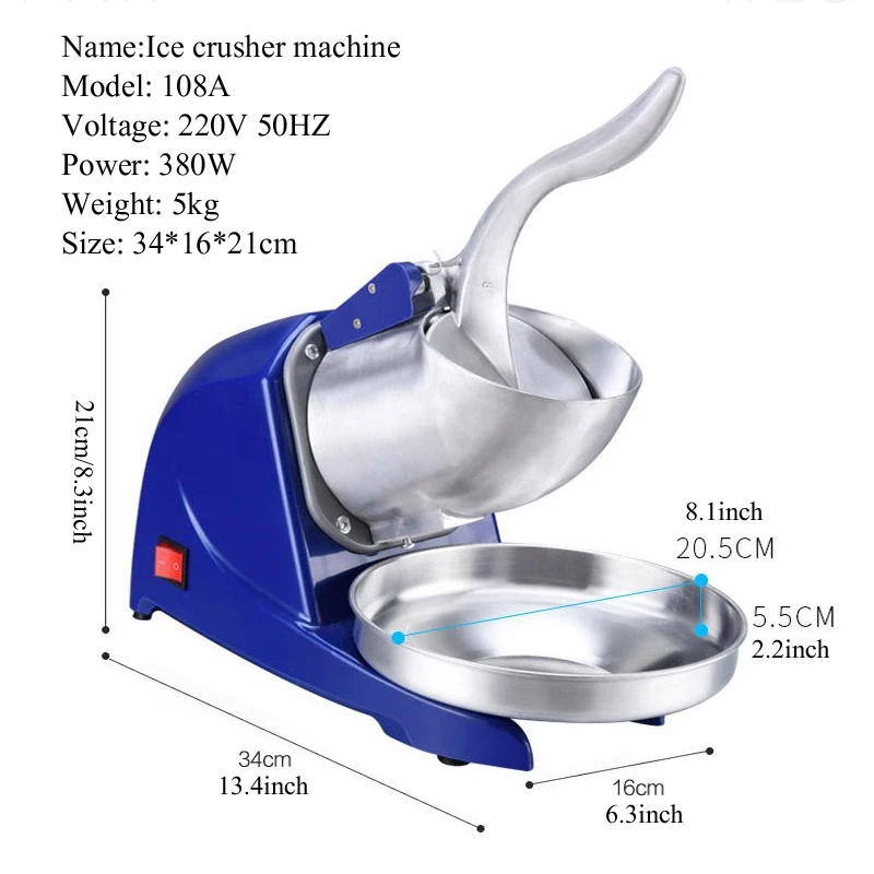 Trituradores de hielo comerciales de acero inoxidable, trituradores y afeitadoras automáticos de 380W, máquina de conos de nieve, máquina trituradora de hielo de 1440r/min