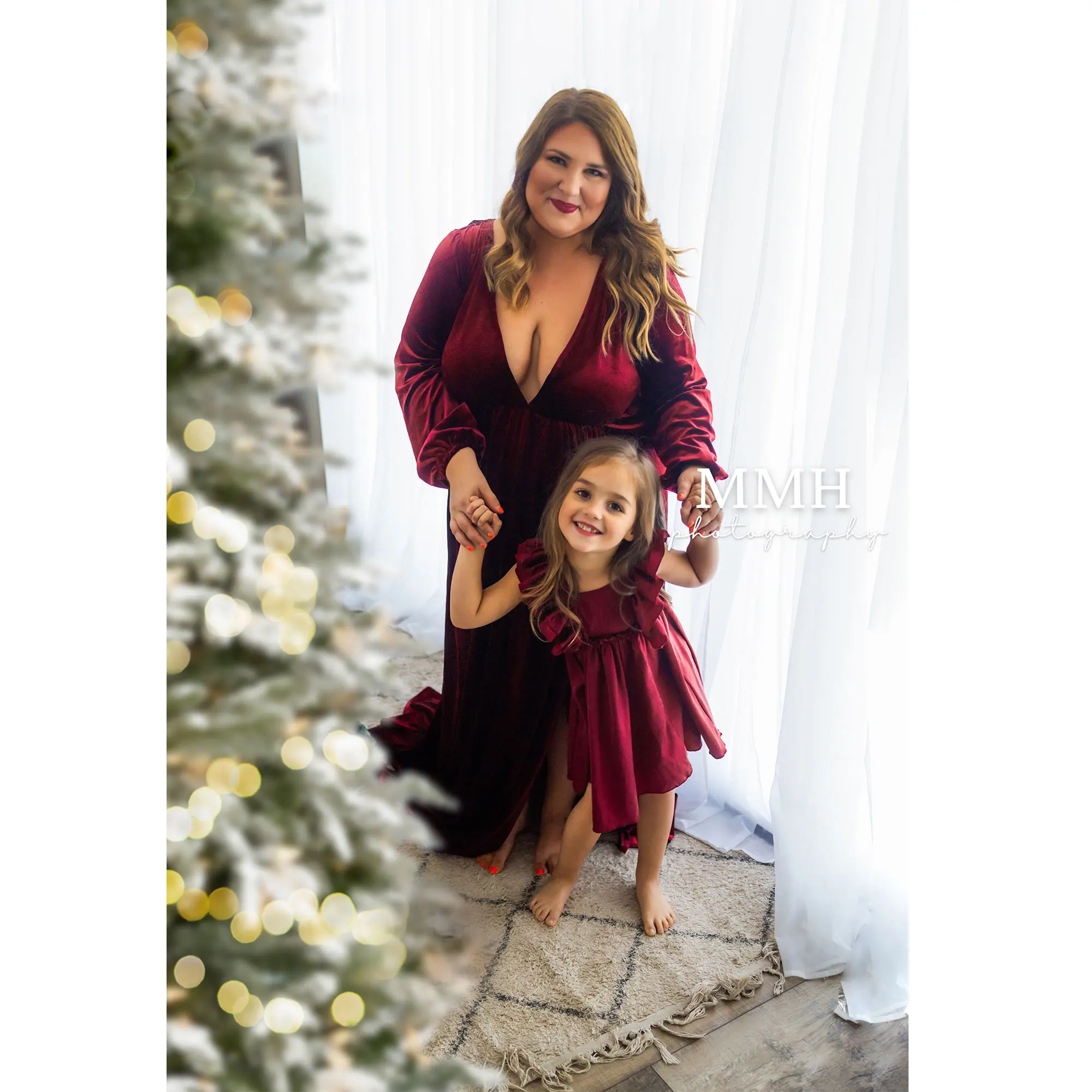 Don&Judy 2023 Winter Velvet Boho Maternity Maxi Dress For Photo Shoot V-neck Long Sleeves pregnant women Dress Clothes Props