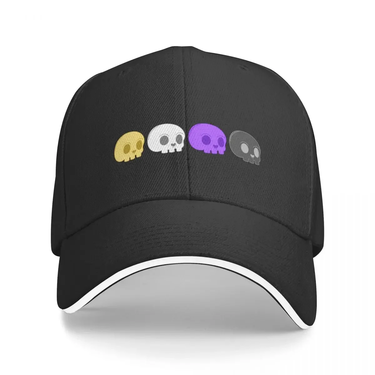 Subtle Nonbinary Pride Flag, Discreet Enby Pride, Creepy Cute Pastel Goth Skull, LGBTQ Baseball Cap Golf Hats For Women Men's