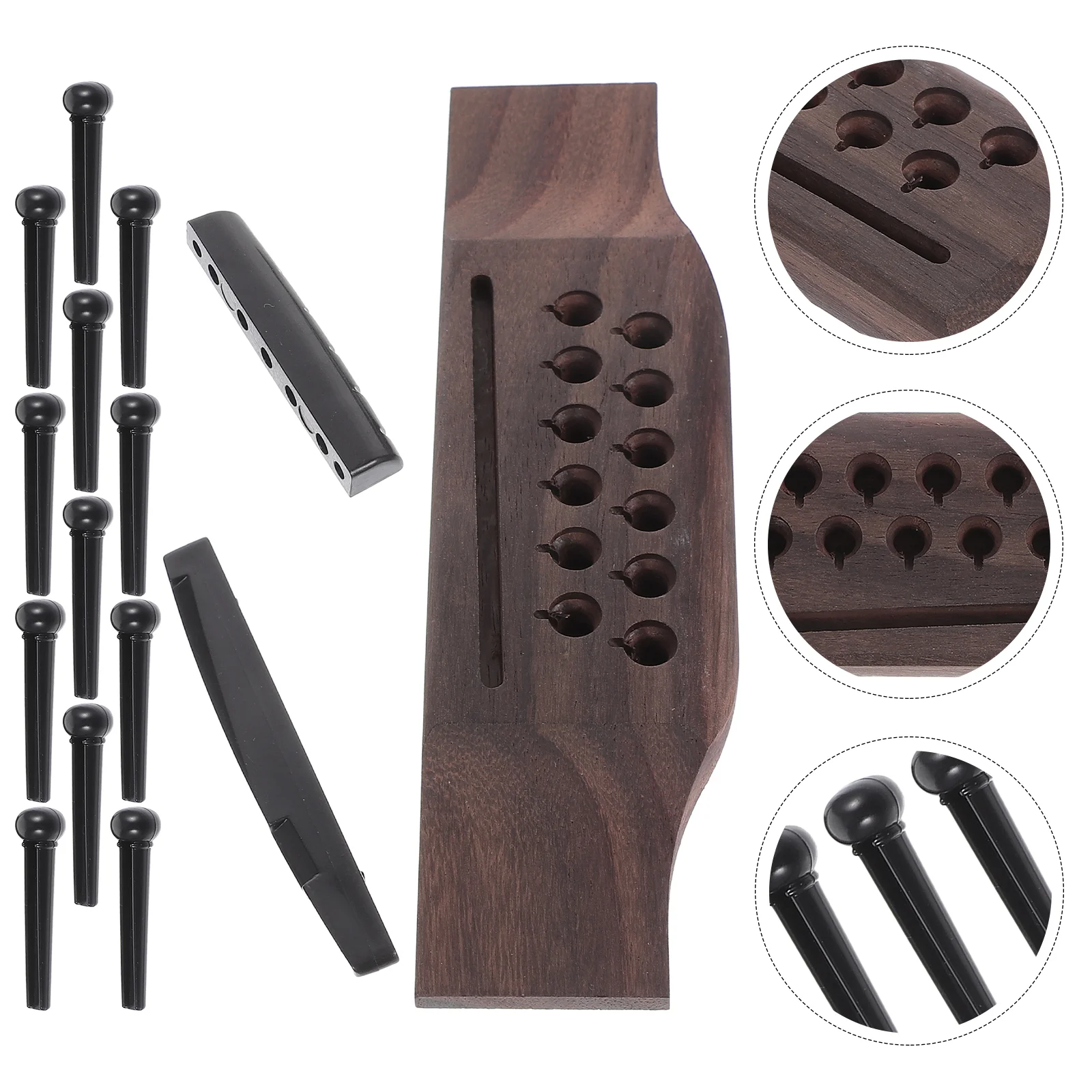 

12-string Folk Rosewood Bridge Twelve-hole Lower Saddle Nail Upper and Pillow Set Guitar Acoustic Pegs Pins for Nut