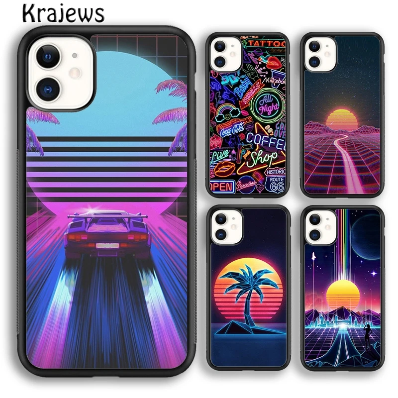 Krajews Neon Retrowave 80s Vintage Art Phone Case Cover For iPhone 16 15 14 plus XS XR 11 12 mini 13 pro max Fundas