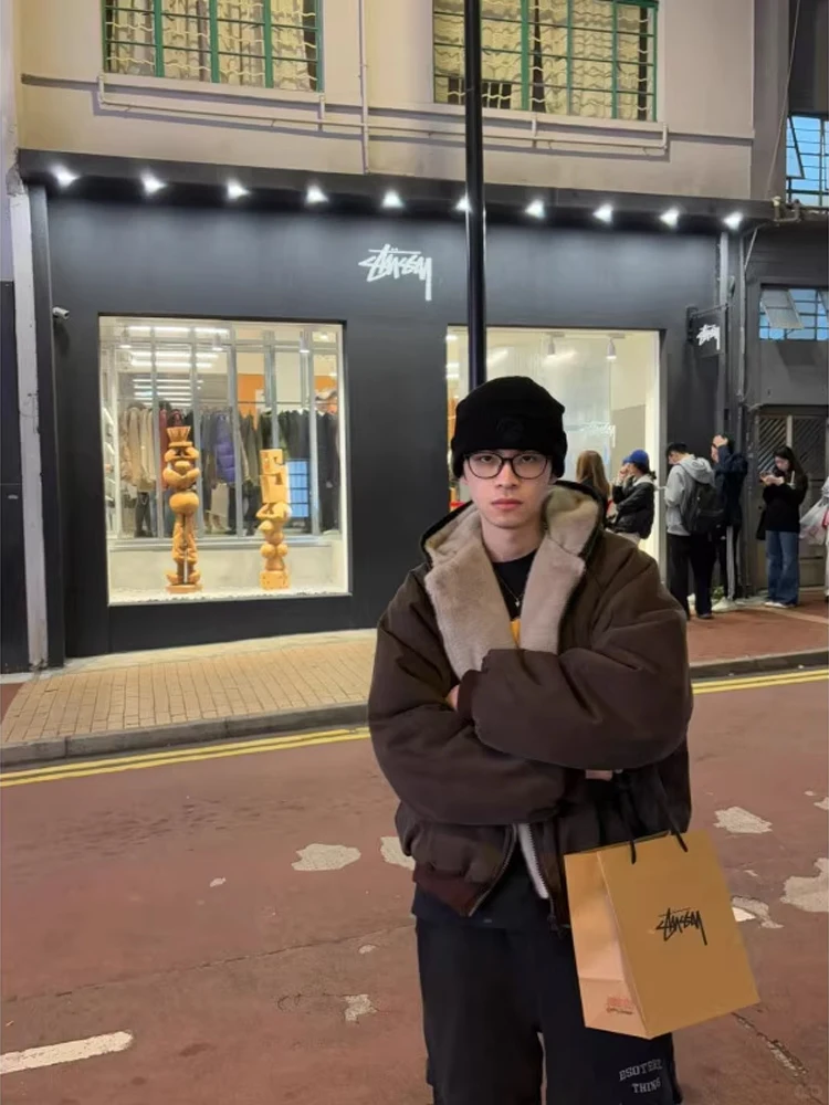 ملابس كابتشينو بغطاء للرأس على الوجهين وياقة من الفرو الصناعي من القطن Jaet للرجال والنساء شتاء دافئ للشباب Faion Stan... #1