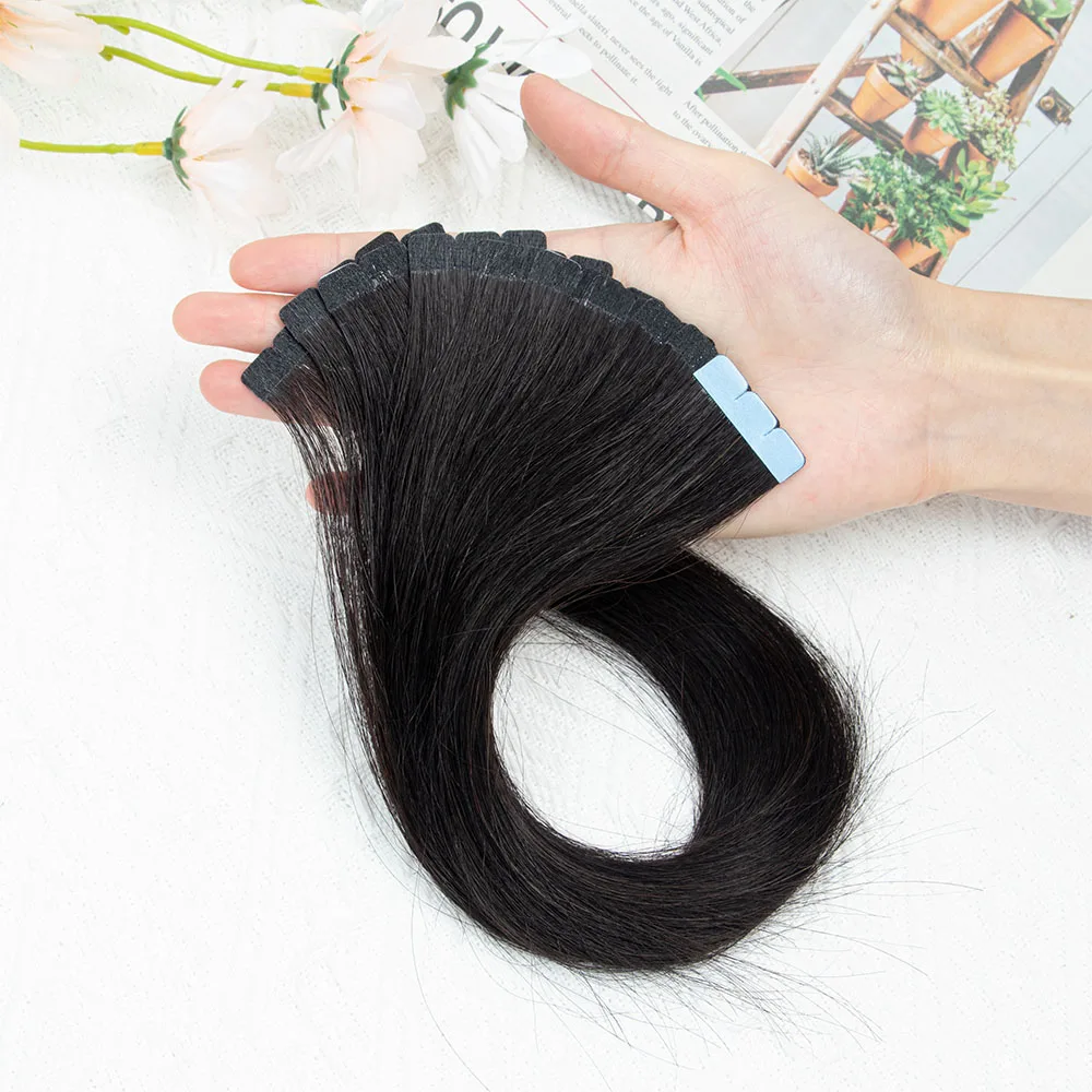 SPIKFN ミニテープ人毛エクステンションストレート 12-24 インチマイクロテープヘア 10 ピース/パックシームレス粘着ヘアピース