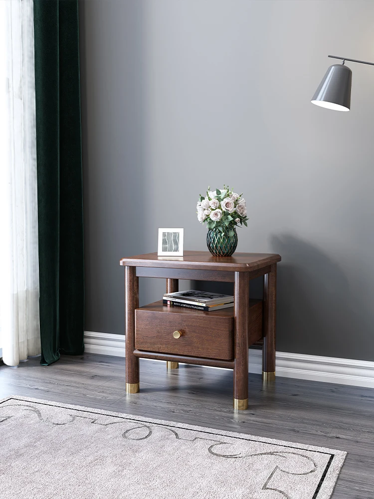 Picture 3: Light luxury solid wood bedside table walnut simple master bedroom side cabinet log