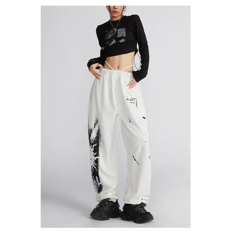 

Y2K White Jogging Sweatpants Women Harajuku Sports Pants Oversized Hip Hop Letter Wide Leg Trousers Korean Style Streetwear