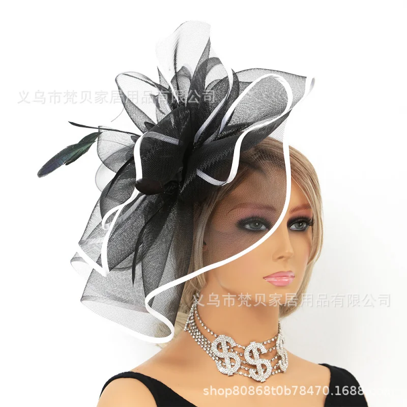 

AliExpress Big Flower Wedding Headwear Feather Hat Barrettes Women's Church Headwear Kentucky Party Cocktail Ball