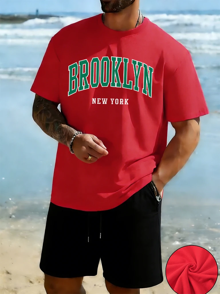 

Brooklyn New York Prints Man'S Cotton Soft Tops Set Fashion Beach Running T Shirts Drawstring Summer Short Pants Simple Clothes