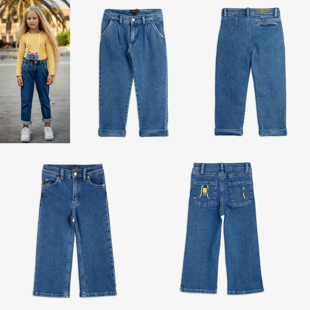 

Kids Jeans Children's Denim Trousers 2024 Autumn New Blue Wide Leg Jeans for Boys Girls