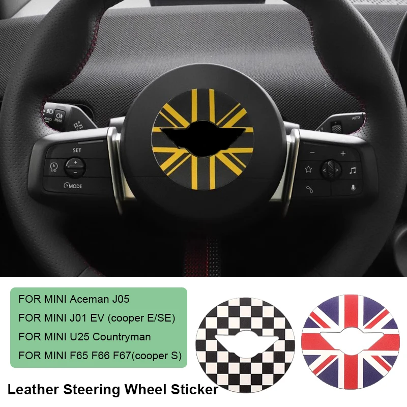 Car Steering Wheel Sticker for Mini Countryman U25 Cooper S E SE J01 EV J05 Aceman F65 F66 F67 2024 2025 PU Leather Stickers