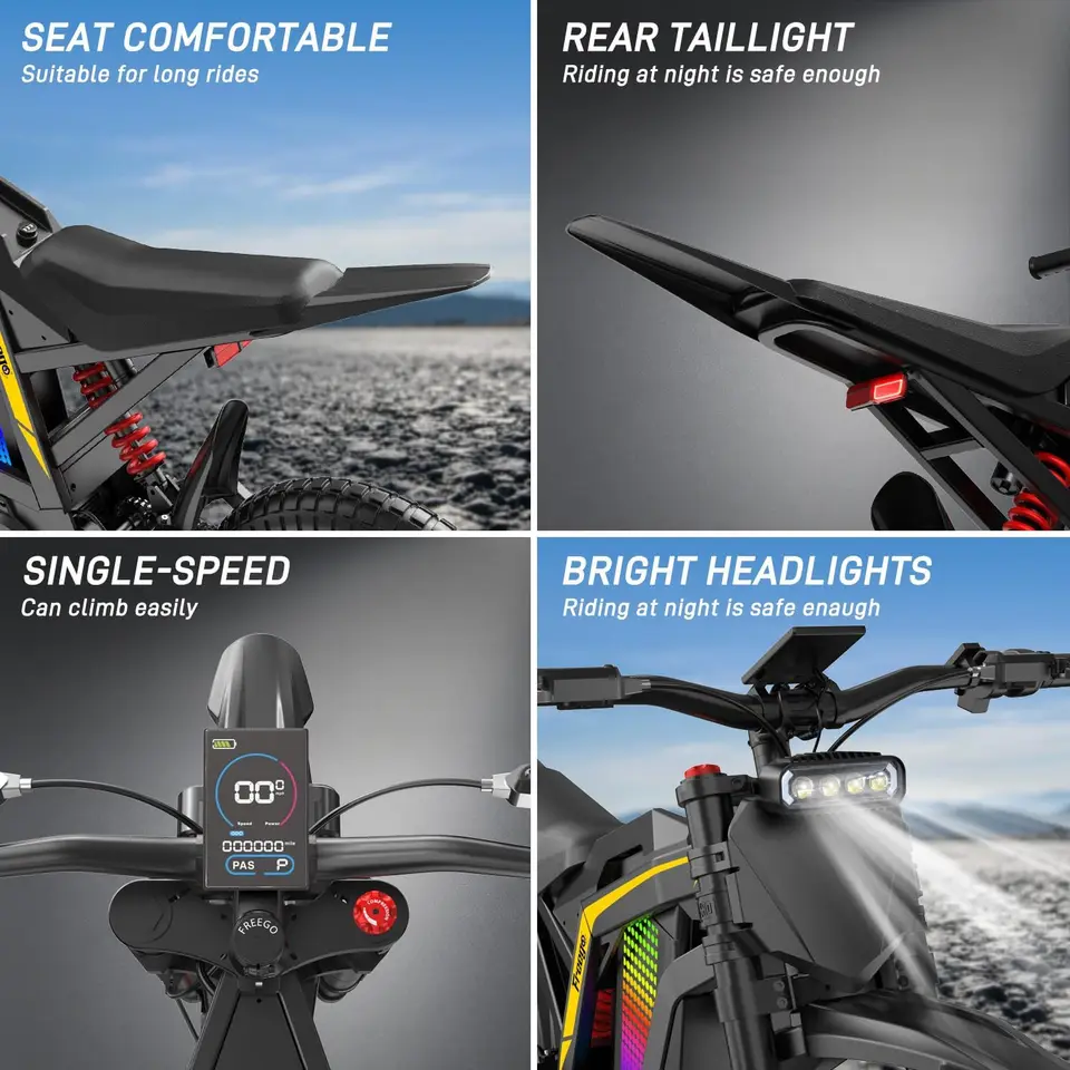 Freego N4 Mid-Drive Electric Dirt Bike 60V 30Ah 6000W Peak 45 MPH Hydraulic Brake Off-Road Ebike All-Terrain Electric Bicycle image 3