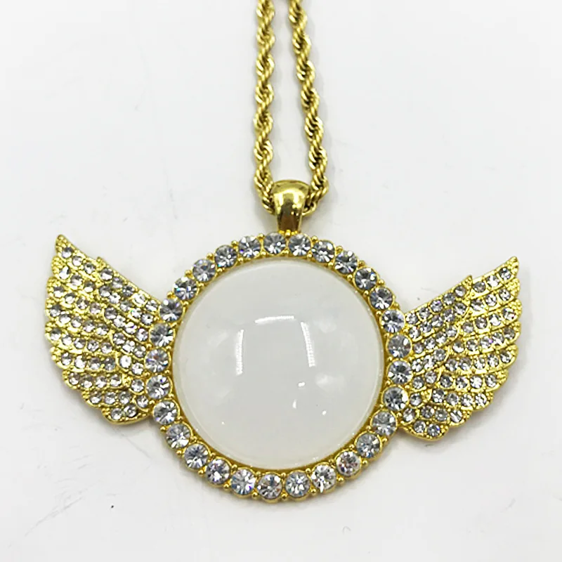 Free Shipping 10pcs/lot Custom Jewelry Gold/Silver/Pink Sublimation Blanks Memorial Wing Necklaces With Chain For Memory