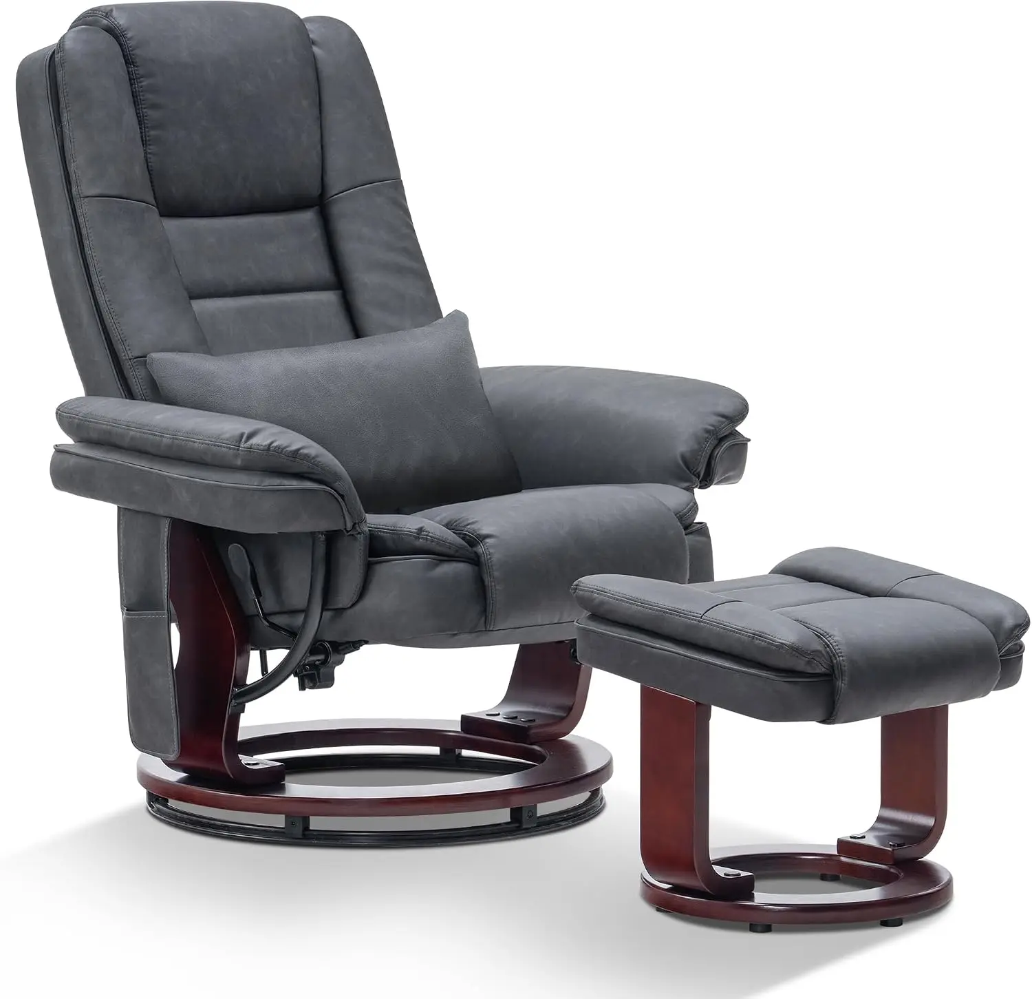 Swivel Recliner with Ottoman Chair, TV Chair Sets with Vibration Massage, for Small Space Living Room Bedroom 9096 9099 (Faux Le
