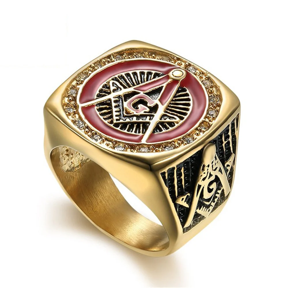European And American Cross-border Freemason AG Religious Ring, Personalized Diamond-studded Men's Titanium Steel Ring, In Stock