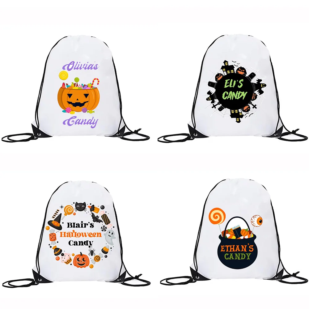 

Custom 1Pcs Halloween Drawstring Backpack Exclusive Trick or Treat Candy Bag Gift Horror Castle Evil Pumpkin Witchcraft Cauldron