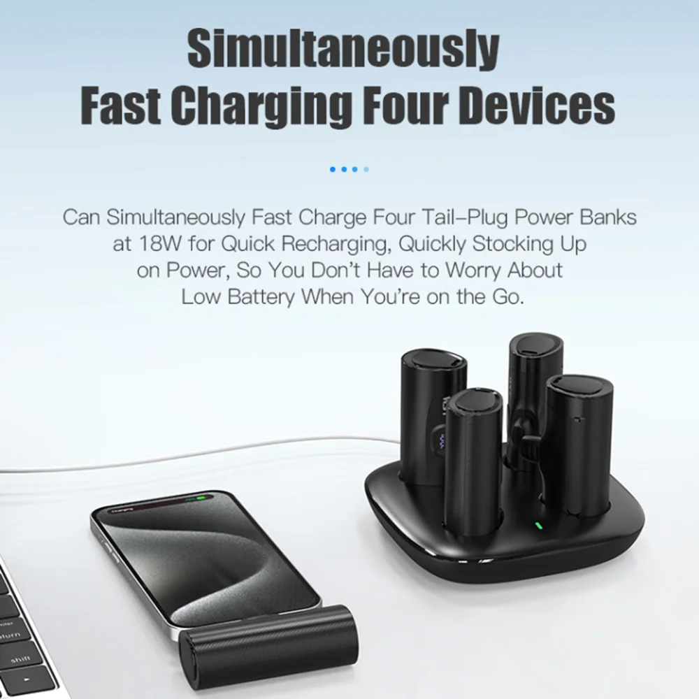 Domars Charging Station with 4x5000mAh Portable Power Bank Battery Built-in Plug LED Indicator Suitable for iPhone Huawei