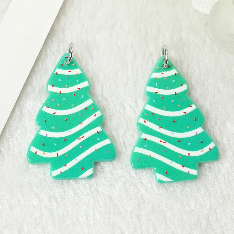 6pcs Christmas Tree Cake Charms Creative Acrylic Pendant Fashion Accessories For Diy Making