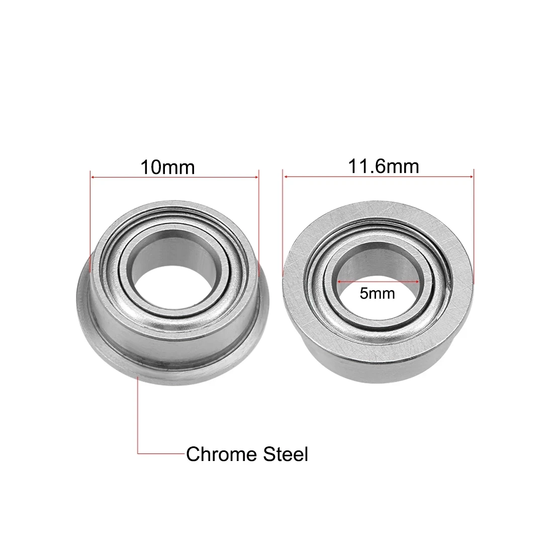 10 Pcs MF105ZZ Deep Groove Flange Ball Bearings 5x10x4mm Double Shielded Miniature for 3D Printer