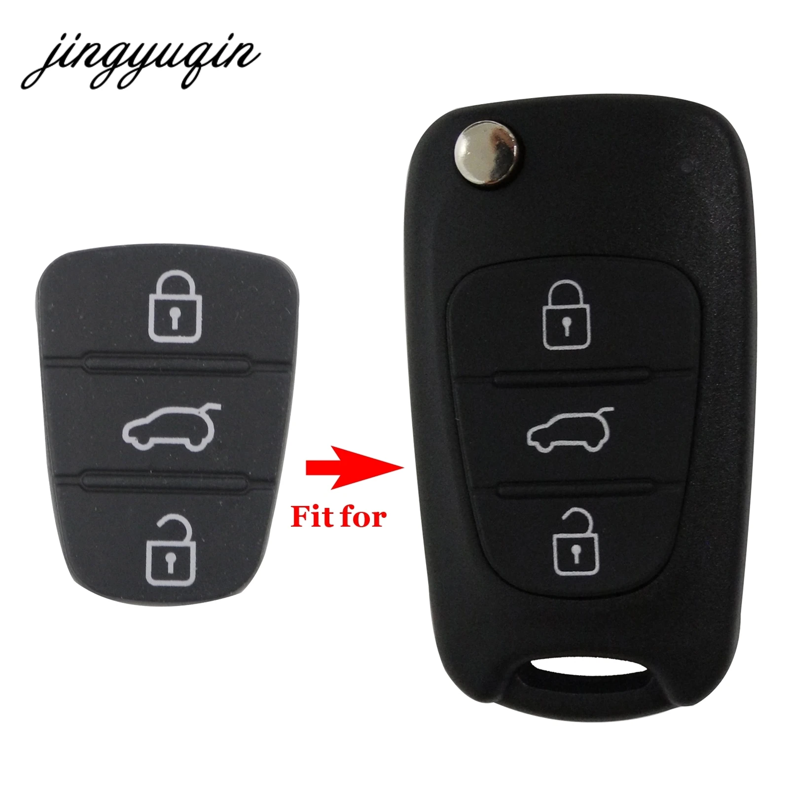 Jingyuqin-funda para mando a distancia de 3 botones, almohadilla de goma para Hyundai I10 I20 I30 IX35 para Kia K2 K5 Rio Sportage, llave abatible