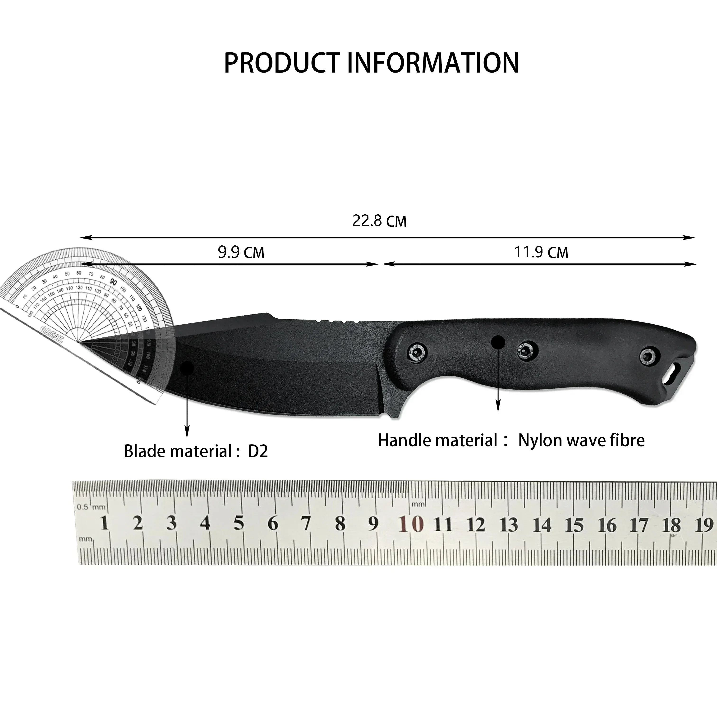 BK18 Fixed Blade D2 Blade Nylon Fiberglass Handle High Quality Hidden Tang Knife EDC Hunting Camping Tactical with Kydex Sheath