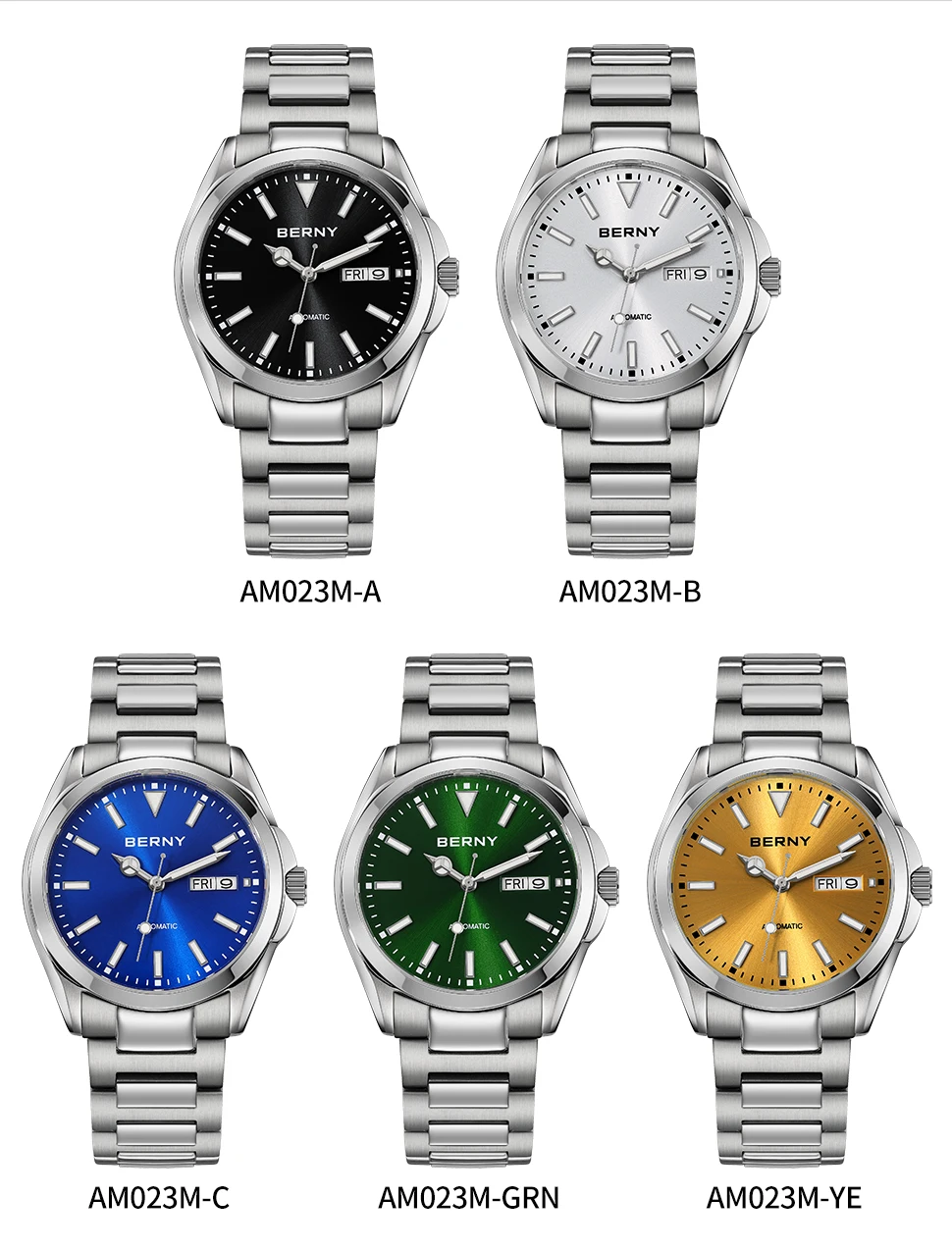 BERNY Automatikuhren für Herren, superleuchtend, Datum und Woche, mechanische Herrenuhr, komplett aus Edelstahl, Armbanduhr NH36, Saphir – Detail 9