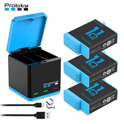 Protty für gopro hero 12 11 10 1850 mah batterie led 3-fach ladegerät für gopro hero 12 go pro 10 hero 11 sport kameras