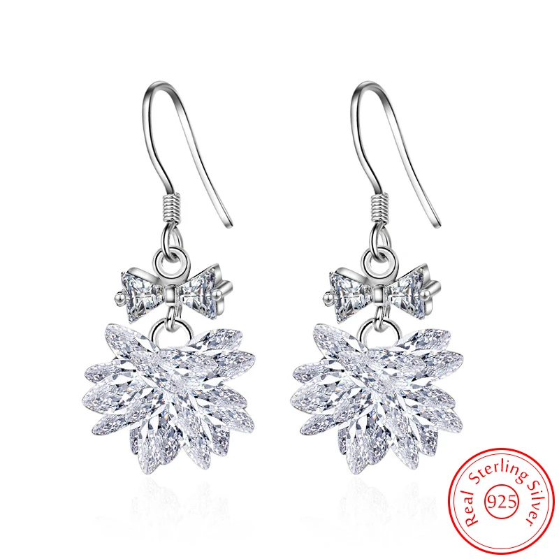 

Quality Jewelry New Lady's 925 Sterling Silver Crystal Bow Snowflake Drop Earrings Fashion FQL25053