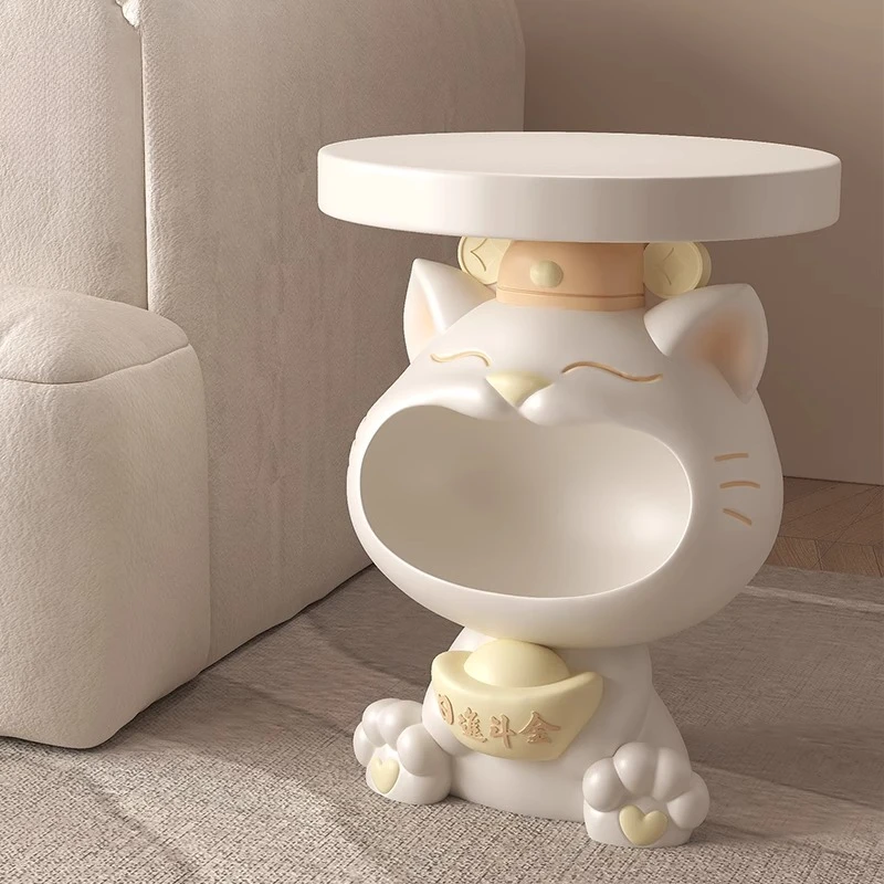 

Lucky Cat Side Table Nordic-style Money-themed Decor Creative Bedroom Storage Wide Surface Aesthetic Functional Accent Piece