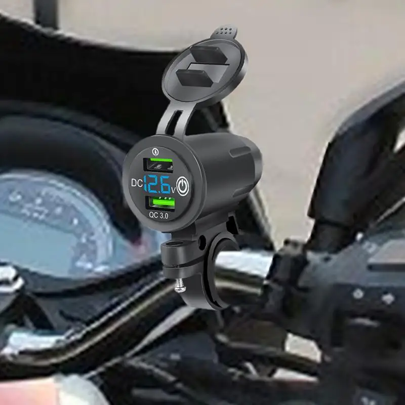 Motorcycle USB Charger Powersports Battery Chargers Fast Charging Multi-Protection Handlebar Socket With 2 USB Ports