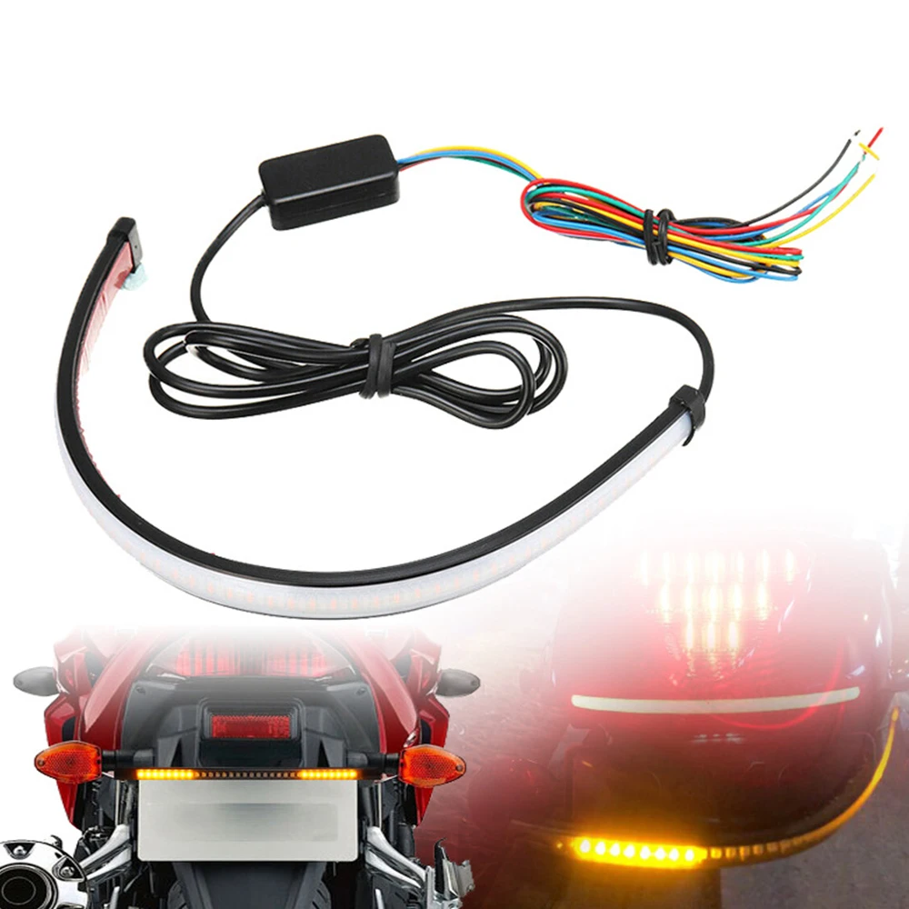 

20/30/45cm/60cm Motorcycle Red Amber Flowing LED Light Strip Bar 12V 24V Tail Brake Turn Signal Strip Lights Parts For Truck Car