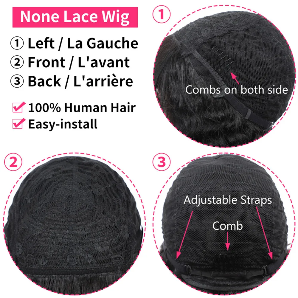 Perucas de onda do corpo com Franja para Mulheres Negras, Cabelo Virgem Brasileiro, Nenhum Lace Front, Glueless, Máquina Completa Feita, 30 in